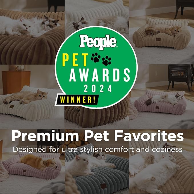 Bedsure ComfyFleece™ Cute Cat Couch for Pets - As Seen on TV on Good Day New York, Small Medium Dog Bed, Supportive Couch Bed for Small Dogs, 30 Inch, Camel Brown