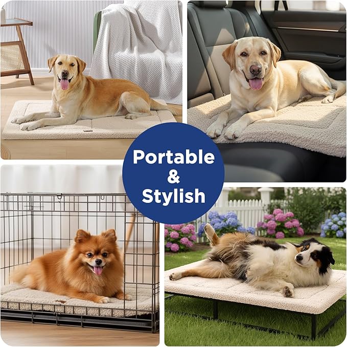 Reversible Dog Crate Pad Bed for Large Dogs,Washable & Non-Slip Kennel Pet Mat, High Density Foam and Soft Fleece Cat Bed for Indoor & Outdoor Use, 41" x 28", Cream White