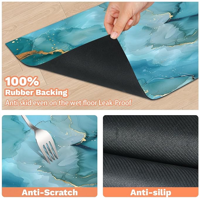 Blue Marble Dog Food Mat for Floors Absorbent, Quick Dry Water Dispenser Mat for Food, Water, Pet Supplies 16" x 24", Abstract