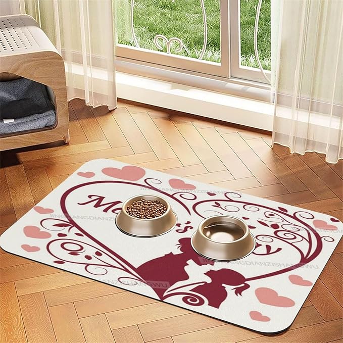 Absorbent Dog Water Cat Mat for Food Water Bowl Quick Dry Classic Happy Mother's Day Floral Gift for Mom Fv Pet Feeding Mats No Stains Dog Food Mat Pet Accessories Supplies Cat Bowl Mats 24x16In