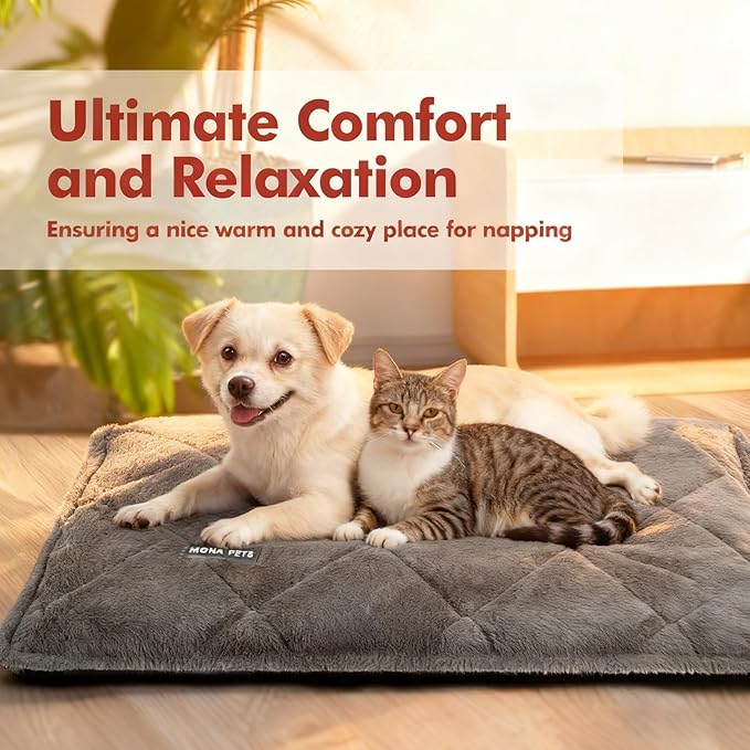 Mora Pets Self Heating Cat Bed Self Warming Cat Bed Thick Thermal Pet Bed Mat 36 x 24 Inches Removable Washable Cover for Outdoor Indoor Cats and Dogs Suede Grey Large