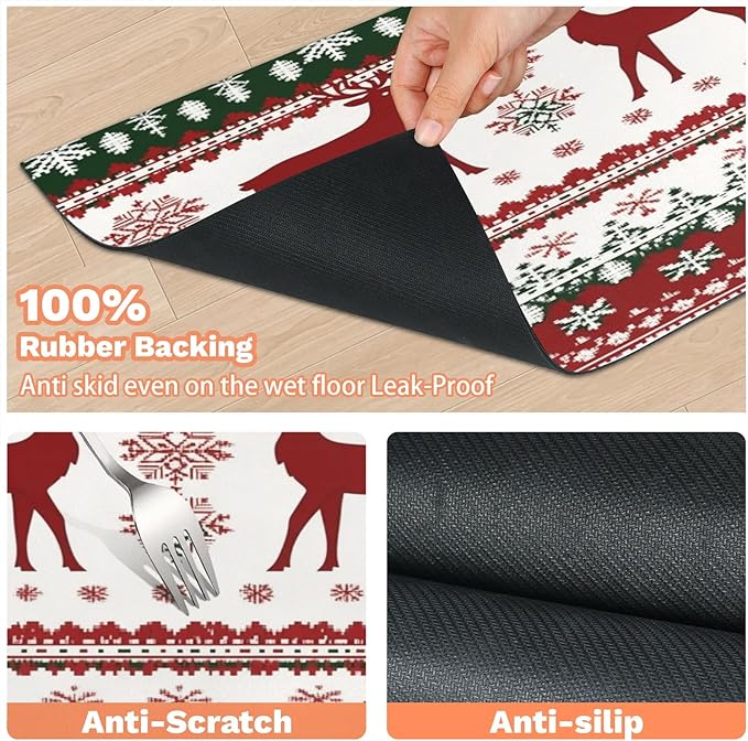 Christmas Elk Dog Food Mat for Floors Absorbent, Quick Dry Water Dispenser Mat for Food, Water, Pet Supplies 24" x 32", Xmas