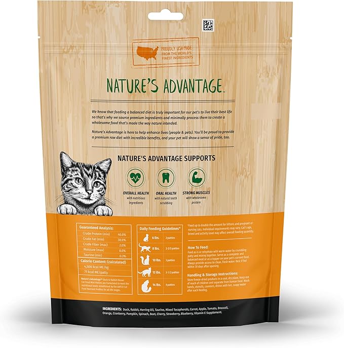 Nature's Advantage Freeze-Dried Raw Duck & Rabbit Dinner Cat Food Mini Patties, 12 oz | Grain Free, High Protein Nutrition