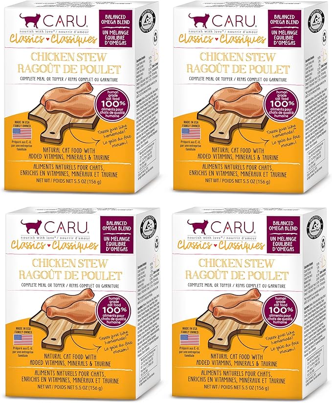 Caru - Classics Chicken Stew for Cats - Healthy Functional Wet Cat Food or Food Topper - Balanced Omega Blend - 5.5 oz Cartons - Pack of 4