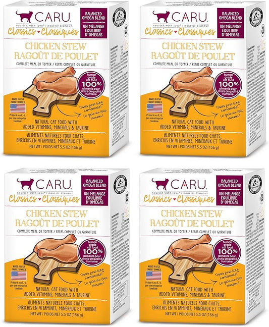 Caru - Classics Chicken Stew for Cats - Healthy Functional Wet Cat Food or Food Topper - Balanced Omega Blend - 5.5 oz Cartons - Pack of 4