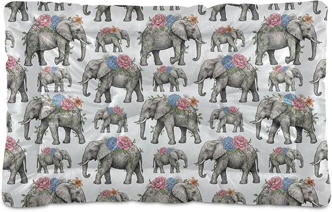 Dog Bed for Crate Washable Pet Sleep Pad, Elephant Print Kennel Mat with Non-Slip Bottom, Soft Fluffy Supplies Pet for Dogs and Cats (36x24 inch)