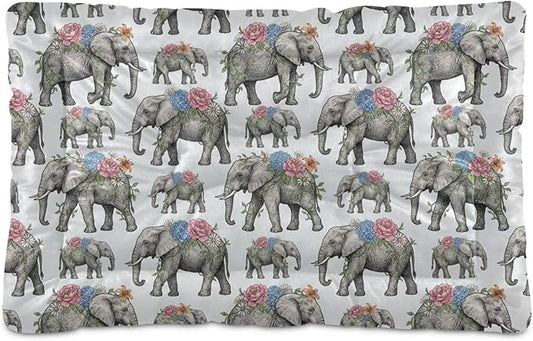 Dog Bed for Crate Washable Pet Sleep Pad, Elephant Print Kennel Mat with Non-Slip Bottom, Soft Fluffy Supplies Pet for Dogs and Cats (36x24 inch)