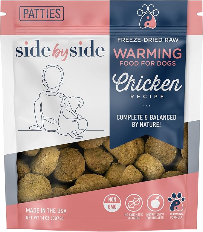Side by Side Chicken Patties - Warming Freeze-Dried Dog Food & Dog Food Toppers for All Breeds - Made with Nutrients & Whole Raw Ingredients - No Artificial Additives or Fillers, USA Made (14 oz)