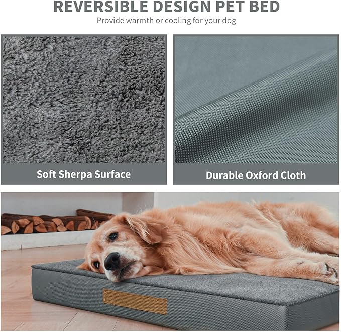 Orthopedic Dog Crate Bed for Extra Large Dogs, XXL Waterproof Comfort Pet Bed with Egg Crate Foam 47x29 Inch, Removable Oxford Cover, Gray