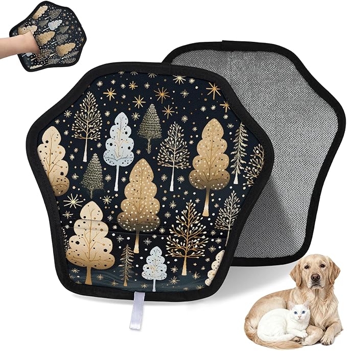 Reusable Pet Hair Removal Glove Trees Theme Magic Brush for Cat & Dog Hair Remover for Car, Sofa, Bedding, Clothes - 9x9 Mitt Washable
