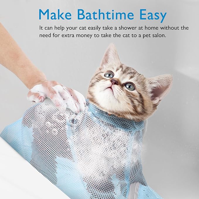 POPETPOP Cat Bathing Bag with Muzzle Adjustable and Breathable Washing Bag for Cats for Shower Nail Trimming and Grooming