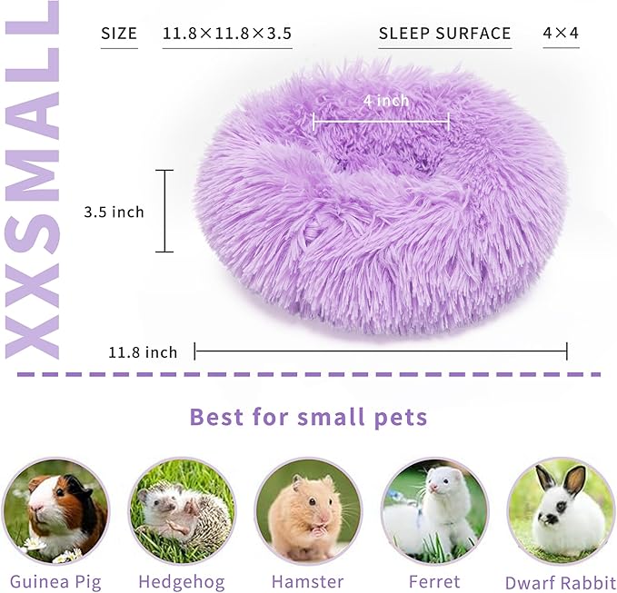 Chinchilla Bed Purple for Cage Fluffy Round Beds for Small Animals Washable Anti Slip 11.8 inch