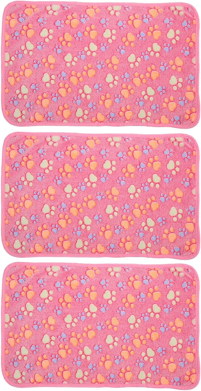 3Pcs Dog Paw Print Fleece Blanket, Pet Warm Sleep Mat, Coral Fleece Soft Dog Blanket with Cute Paw Design, Bite Resistant Pet Supplies for Dogs Cats Small Animals (L)