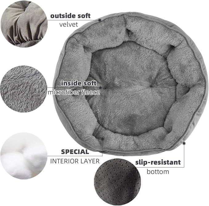 Asvin Medium Dog Bed for Medium Dogs, Large Cat Beds for Indoor Cats, Pet Bed for Puppy and Kitty, Extra Soft & Machine Washable with Anti-Slip & Water-Resistant Oxford Bottom, Grey, 25 inches