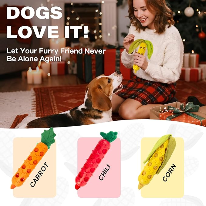 Fida 2-in-1 Puppy Teething Toys, Natural Rubber Chew Toys for Dogs to Keep Them Busy & Plush Toys with Crinkle Leaves, Interactive Dog Toys for Small Medium Breeds and Puppies (Corn)