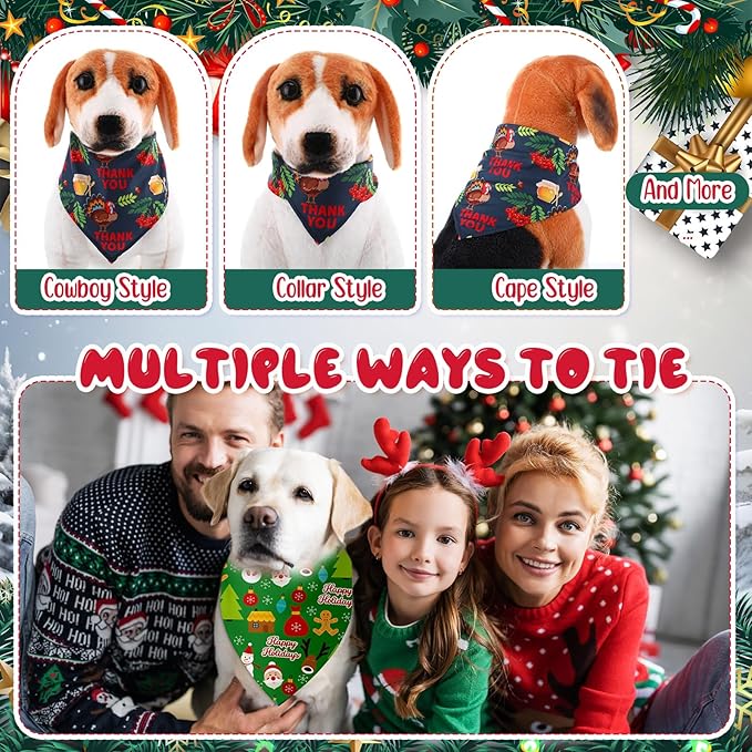 Kacctyen 300 Pcs Christmas Dog Bandanas Bulk Adjustable Winter Holiday Scarfs Washable Santa Snowman Christmas Tree Pet Bibs Pet Costume Accessories for Small Medium Large Dogs Cats Grooming Supplies