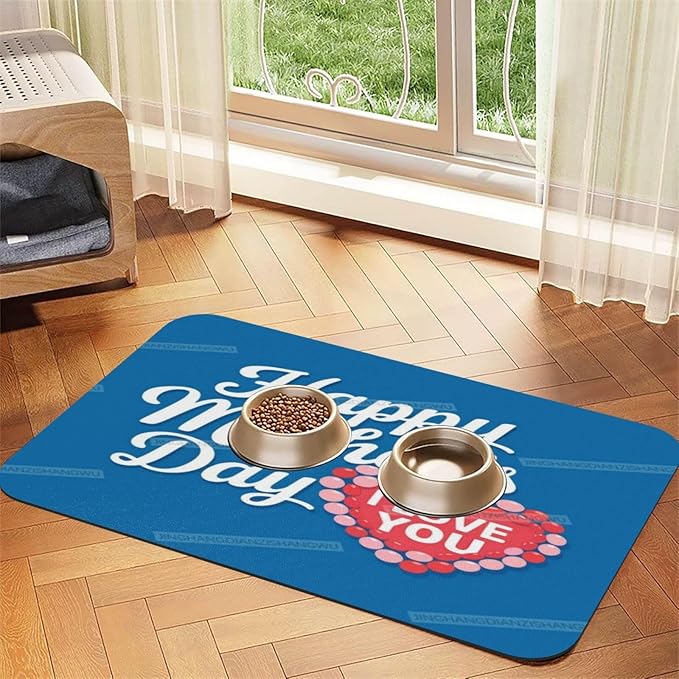 Pet Feeding Mat Happy Mother's Day Floral Gift for Mom Gs Dog Food Mat for Food Water No Stains Quick Dry Dispenser Cat Bowl Mats Messy Drinkers 24x16In