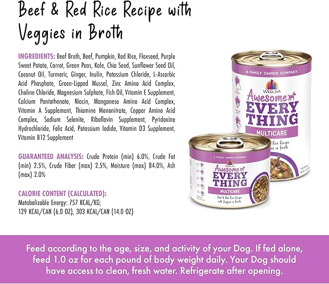 Weruva Awesome Everything Wet Dog Food, Beef and Red Rice Recipe with Veggies in Broth, 6oz Can, Pack of 8