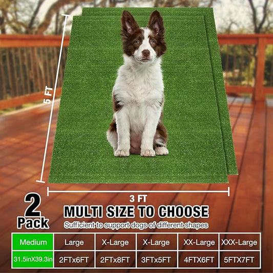 GLOBREEN Fake Grass Pee Pads for Dogs Potty Training, 2 PCS Replacement 3FT X 5FT Artificial Turf Outdoor Rugs for Pets Patio Balcony, with Drainage Hole