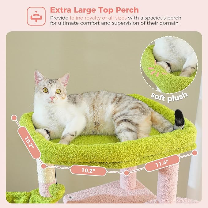 71.2 Inches Flower Tall Cat Tree for Large Cats, Multi-Level Cat Tower with 2 Cozy Condos, Super Large Top Perch, 3 Hammocks, Sisal Scratching Posts and 2 Pompoms, Pink