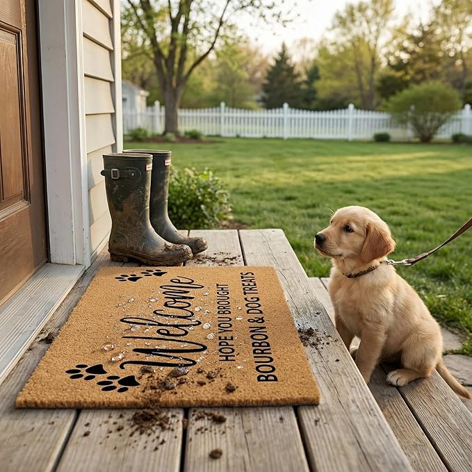 Funny Doormat Outdoor Welcome Mat, Faux Coir Door Mat for Front Porch or Entryway, Cute Pet-Themed Durable and Easy to Clean Rug 30"x17" (Welcome-1)