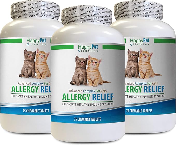 cat Skin Treats - CAT Allergy Relief - Supports Immune System - Vet Recommended - Itch Relief - Turmeric for Cats - 3 Bottles (225 Chew Tablets)