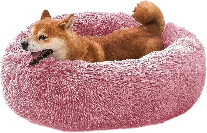 Comfort Donut Dog Bed for Small Dogs, Cat Bed & Pet Bed for Indoor Use, Medium Size with Soft Plush, Round Dog Beds for Large Dogs and Cats(Rubber Red,32''Lx32''Wx8''Th)