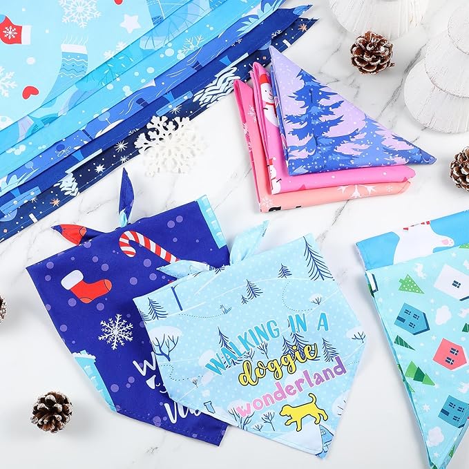 Kacctyen 100 Pcs Winter Dog Bandanas Bulk Snow Dog Adjustable Cute Washable Triangle Kerchief Scarf Bibs for Small to Medium Pet Seasonal Party Costume Accessories