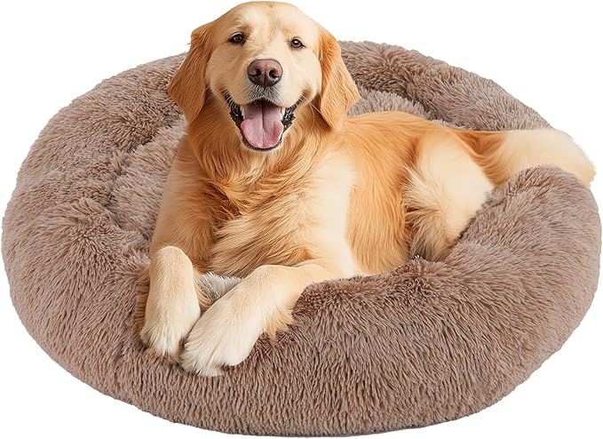 NEWBULIG 30.7x30.7 Inch Dog Bed Large Sized Dog, Donut Shape Cat Beds for Indoor Cats with Washable, Anti-Slip, Faux Fur