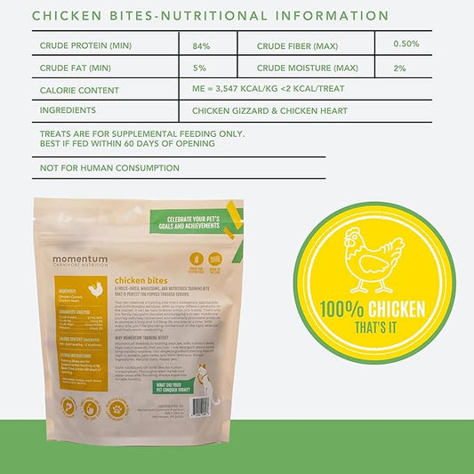 Momentum Carnivore Nutrition Freeze-Dried Chicken Training Bites – Two Ingredients-Chicken Gizzard and Heart, All-Natural Dog Treats –Made in USA – Perfect for Training & Rewards- 2.5 oz Bag