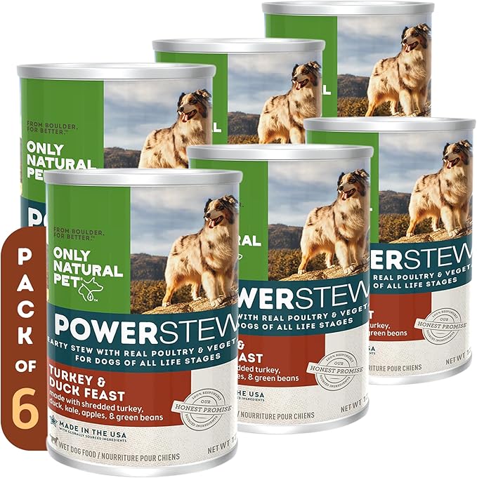 Only Natural Pet PowerStew Turkey & Duck Feast Wet Dog Food – Legume and Grain-Free with Savory Broth & Vegetables, Balanced for All Breeds and Ages, 12.5 oz Cans, Pack of 6 (T)