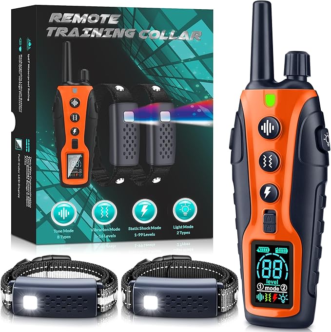 Dog Shock Collar 2 Dogs(15-150lbs) with Flashing Light for Night Walks,4000FT Dog Training Collar Adjustable Pitch Beep(1-8), Vibration(1-16), Safe Shock(1-99), and Keypad Lock