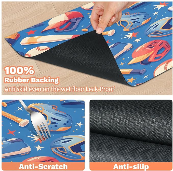 Baseball Dog Food Mat for Floors Absorbent, Quick Dry Water Dispenser Mat for Food, Water, Pet Supplies 24" x 32", Sport
