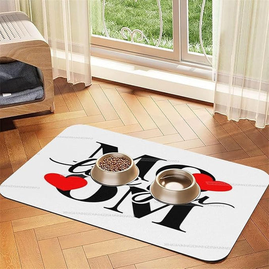 Absorbent Dog Water Cat Mat for Food Water Bowl Quick Dry Happy Mother's Day Floral Gift for Mom Hv Pet Feeding Mats No Stains Dog Food Mat Pet Accessories Supplies Cat Bowl Mats 18X12In