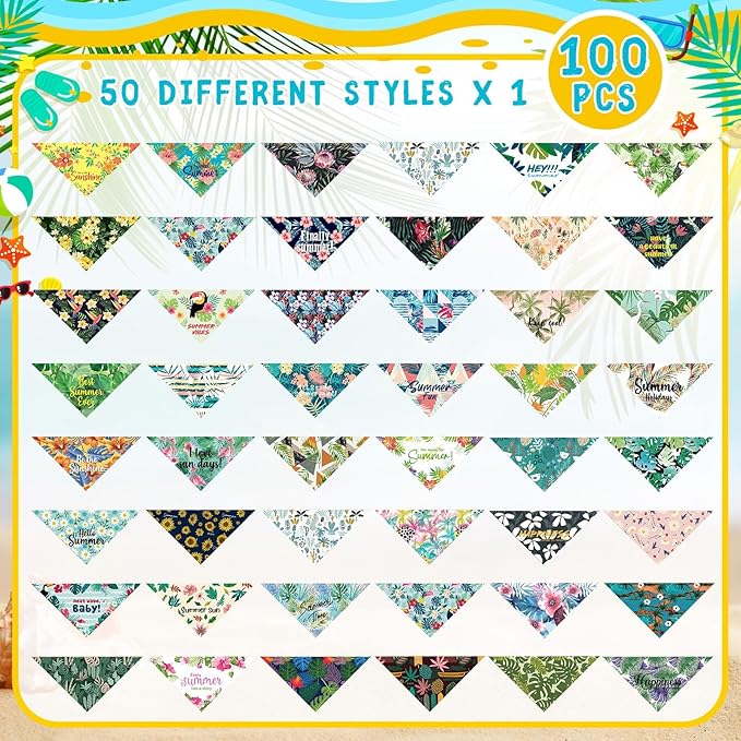 Kacctyen 100 Pcs Dog Bandanas Summer Bulk Hawaiian Dog Adjustable Cute Washable Triangle Kerchief Scarf Bibs for Small to Medium Pet Seasonal Party Costume Accessories