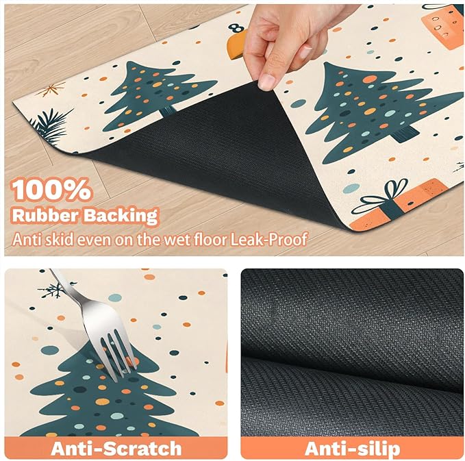 Christmas Tree Dog Food Mat for Floors Absorbent, Quick Dry Water Dispenser Mat for Food, Water, Pet Supplies 12" x 20", Merry Christmas