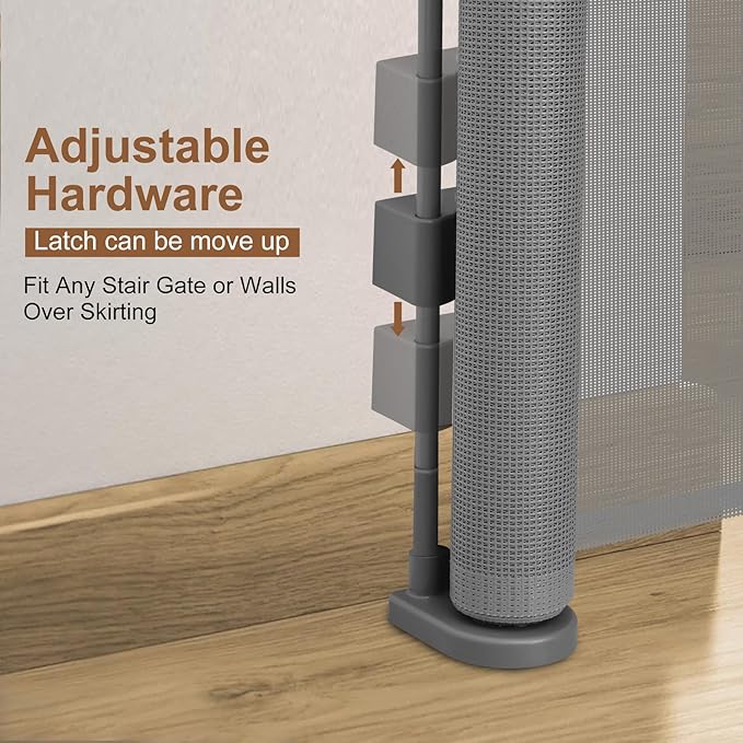 150 inch Retractable Baby Gates 42 inch Tall, Retractable Gate with Reinforced Strip Design to Prevent Crawling Through, 12 FT Extra Wide Retractable Dog Gate for Indoor/Outdoor