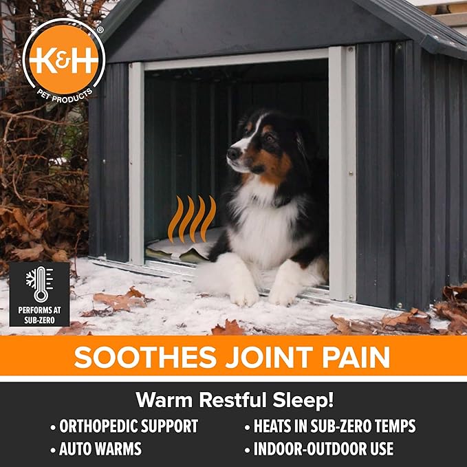 K&H Pet Products Lectro-Soft Orthopedic Outdoor Heated Dog or Cat Bed for Large Dogs or Multiple Cats, Safety Listed Warming Pad, Waterproof, Soft & Flexible, Washable Cover - Large 36 X 25in Tan 60W