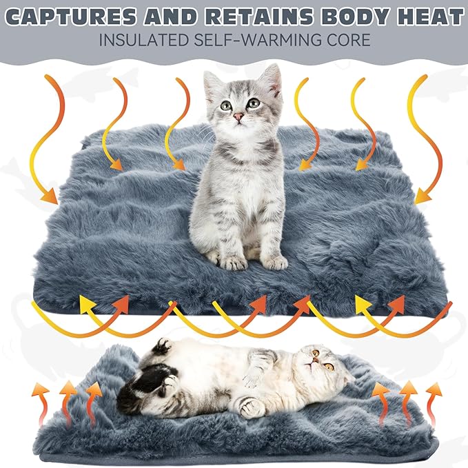 3 Pack Dark Gray Self Warming Cat Bed Indoor 16''x16'' Cat Self Heating Mat Soft Thermal Kitten Bed Heated Pet Dog Pad Washable Removable for Outdoor Use Non Slip Reflect Body Heat