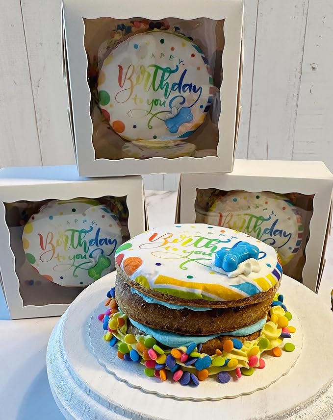 Dog Birthday Cake- Puppy Party Bright & Crunchy Cookie Treat- Bad to The Bone- Perfect Dog Party Cake Boxed & Decorated