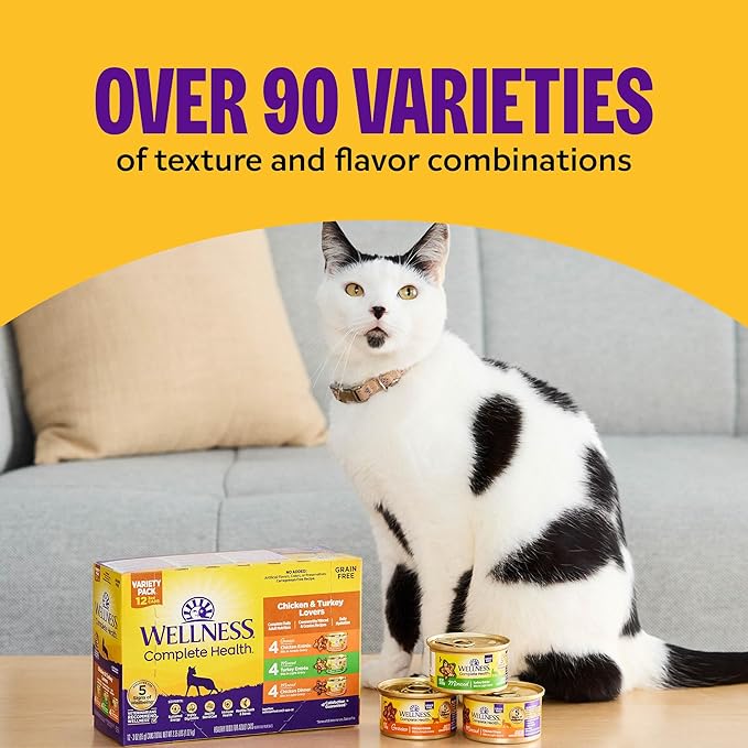 Wellness Complete Health Cubed Adult Wet Cat Food, Natural, Protein-Rich, Grain Free, 5.5 Ounce, 24 Pack, (Tuna Entrée)