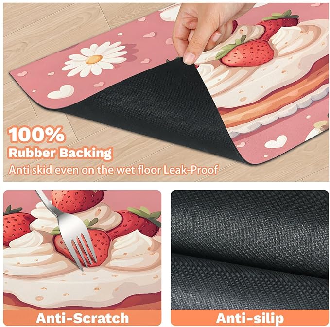 Strawberry Cake Dog Food Mat for Floors Absorbent Dog Bowl Mat for Food and Water Dispenser Quick Dry Cat Food Placemat Pet Supplies 12" x 20", Daisy Flower