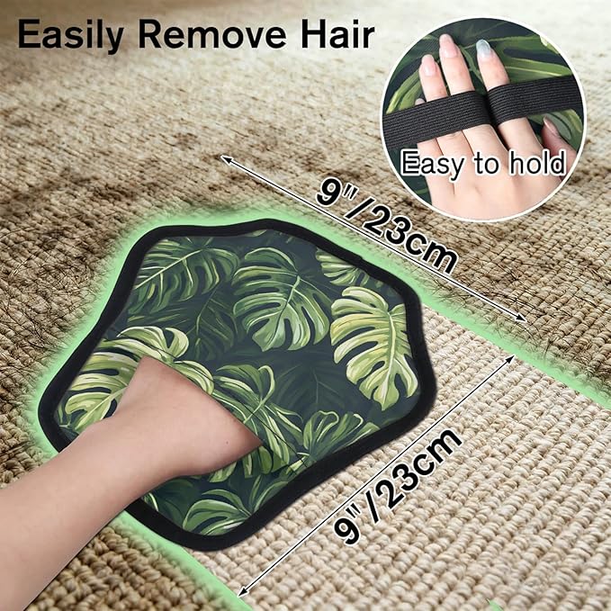 Tropical Leaf Print Electrostatic Pet Hair Removal Glove for Cats & Dogs - Reusable Grooming Mitt for Couch, Carpet, Car Seat & Laundry - Large 9x9 Inch