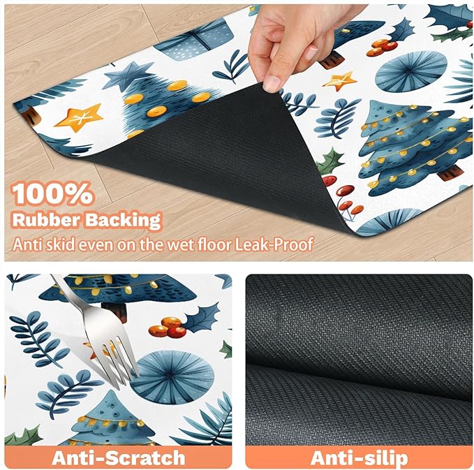 Merry Christmas Dog Food Mat for Floors Absorbent, Quick Dry Water Dispenser Mat for Food, Water, Pet Supplies 24" x 32", Pine Tree