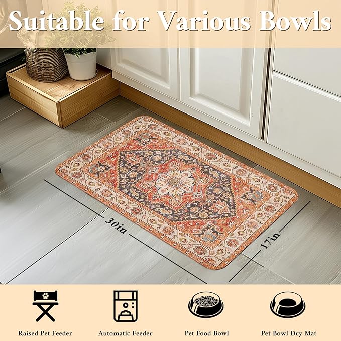 Dog Food Mat for Floors Waterproof Quick Dry Pet Placemat Cat Feeding Bowls Mats for Food and Water, Eco-Friendly Dog Accessories Diatomite Pets Supplies 17" X 30"