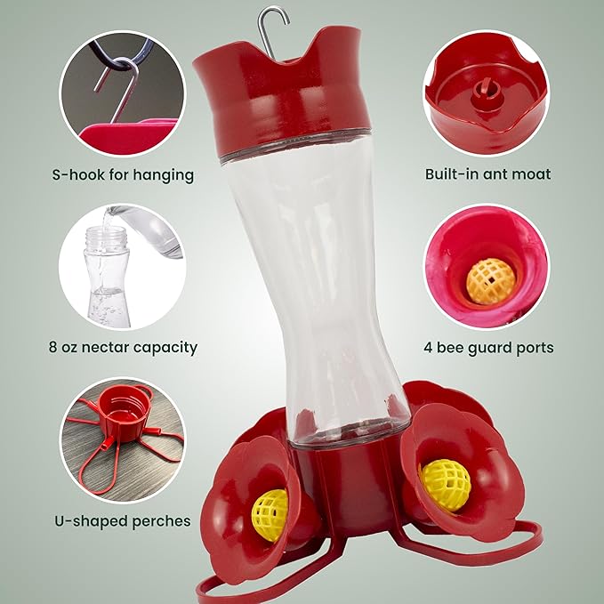 Perky-Pet 203CPBN-2 Glass Hummingbird Feeders for Outdoors with Perches,Ant Moat,Bee Guards -,2 Count (Pack of 2)