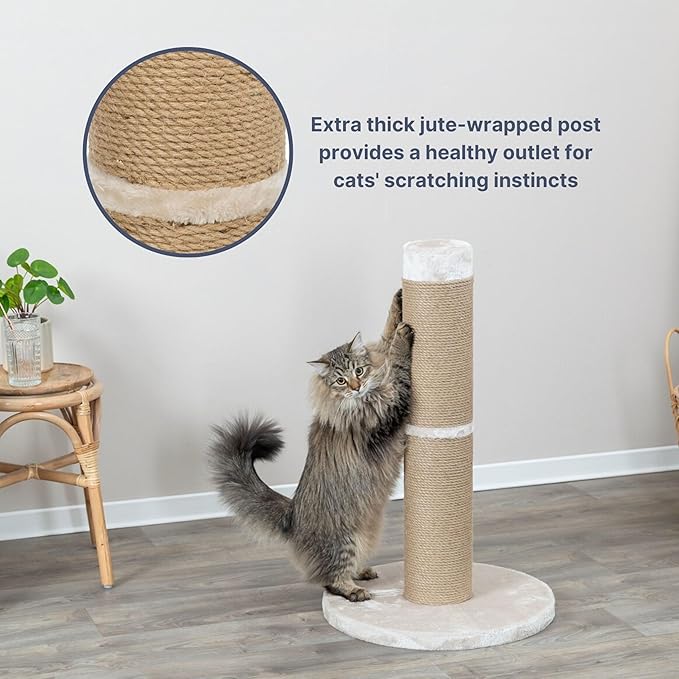 TRIXIE Rue Cat Scratching Post 31.5 Inch - Cat Scratcher with Soft Fabric Covering Base and Durable Sisal Rope - for Large Cats - in Beige