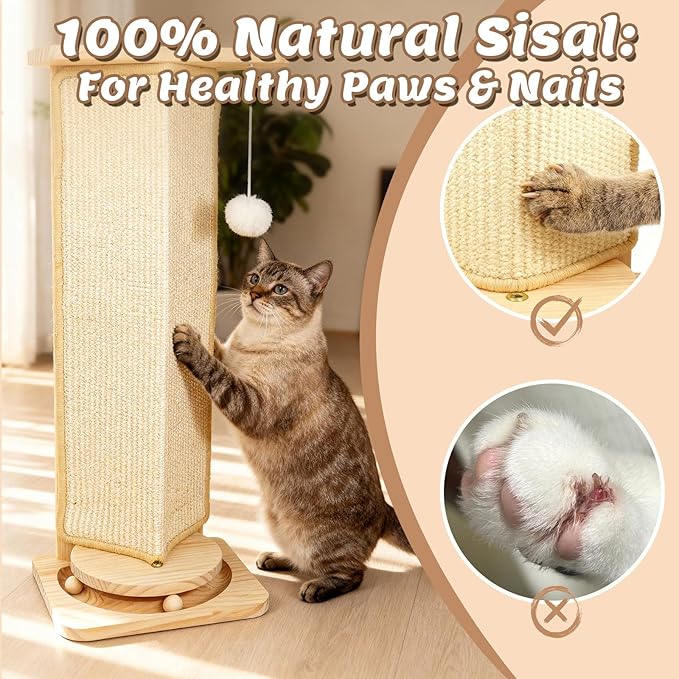 Couch Cat Corner Scratcher with Interactive Ball Toys for Cat, Replaceable Sisal Scratch Pad, Kitten Wall Scratcher for Couch, Wall Furniture Protector 25''