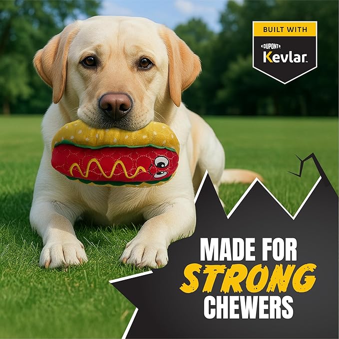 Bite Force - Durable & Strong Dog Toy Wieny Wiggle with Squeaker, Kevlar-Reinforced Seams for Aggressive chewers- red.