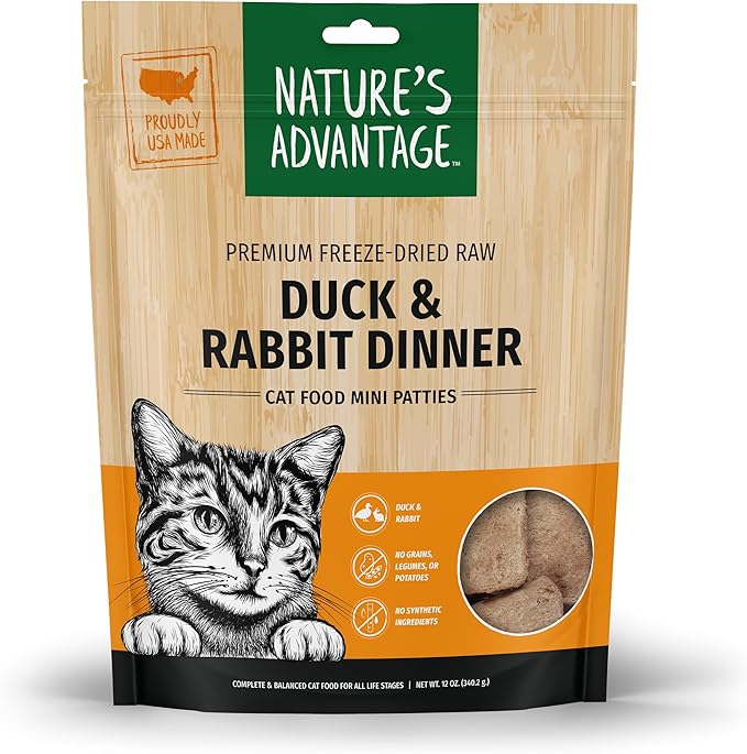 Nature's Advantage Freeze-Dried Raw Duck & Rabbit Dinner Cat Food Mini Patties, 12 oz | Grain Free, High Protein Nutrition